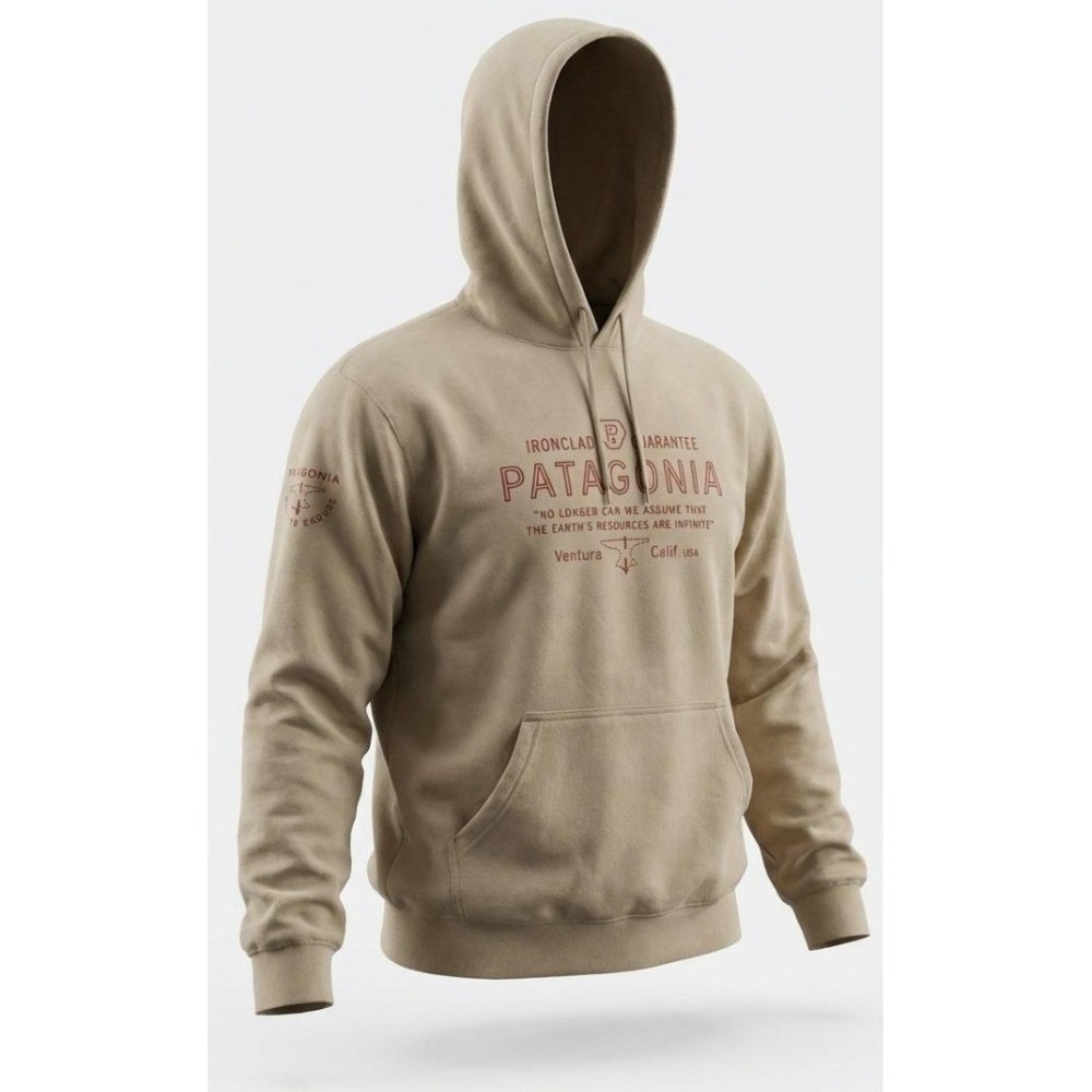 Patagonia Uprisal Hoodie Mens Large Tan Ironclad Guarantee Graphic 39653 SP23